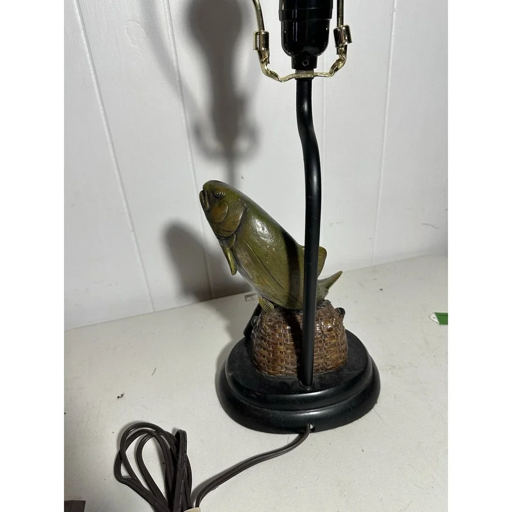 Vintage Fishing Fish Table Lamp Resin Trout Bass Cabin Lodge Decor 21